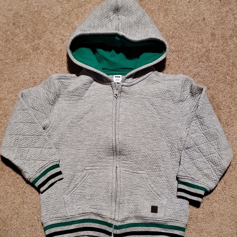 Janie and Jack Gray and Green Hooded Sweatshirt with Zipper